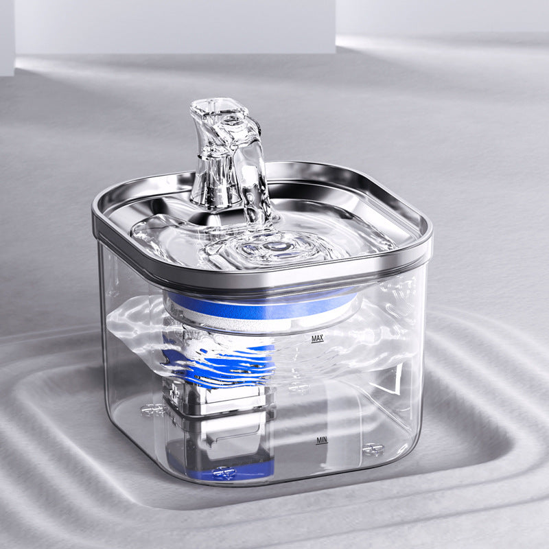 Smart 2L Pet Water Fountain with transparent reservoir and stainless-steel top
